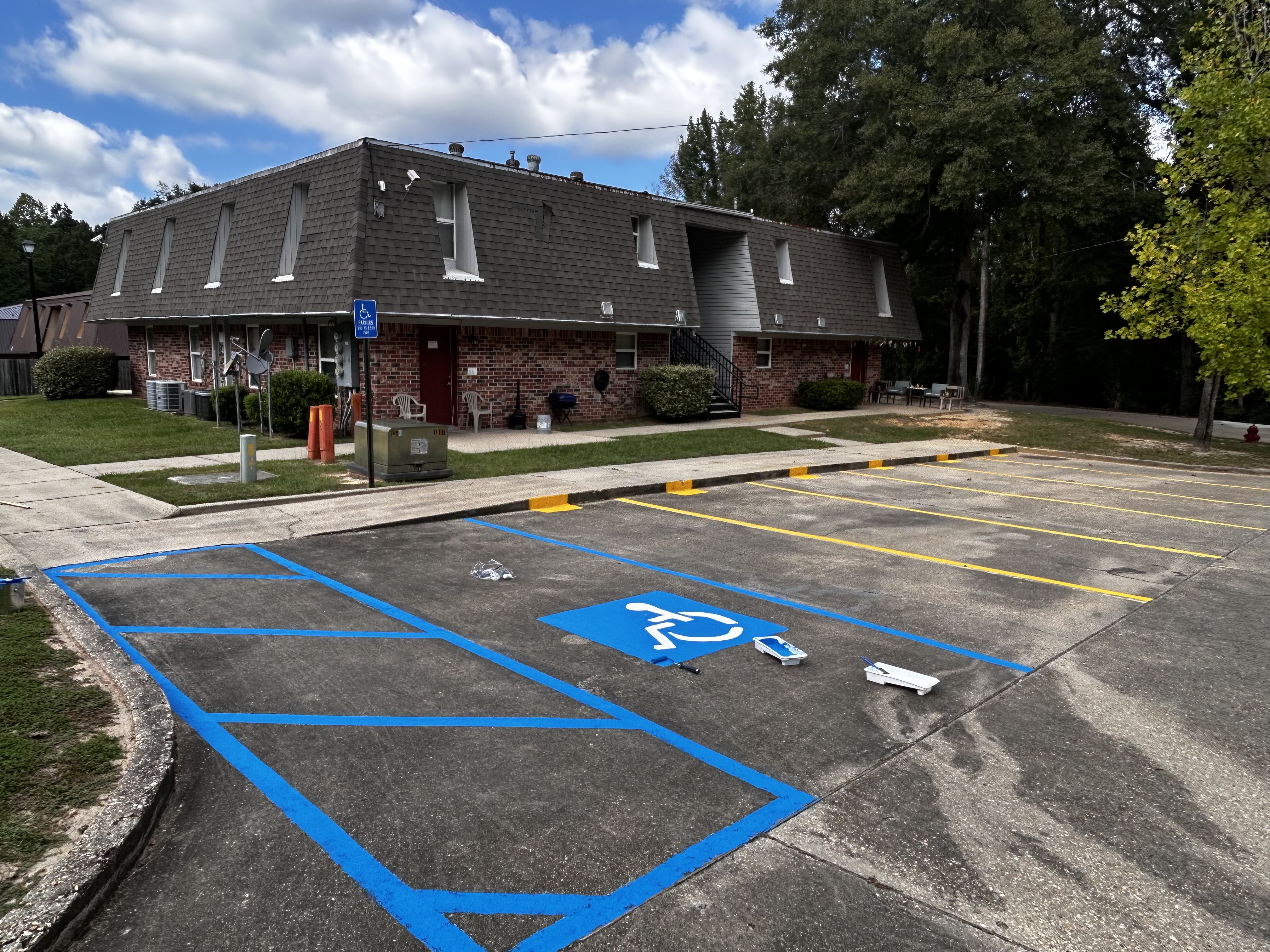 Freshly striped commercial parking lot